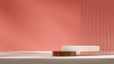 3B resim düzenleme şablonu beyaz silindir podyum pembeli duvar arkaplanı