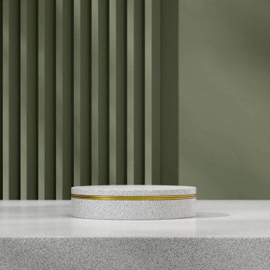 3B görüntü oluşturma şablonu beyaz granit silindir podyum kare yeşil desenli duvar