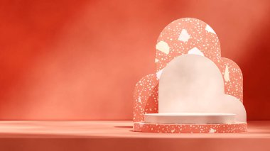peyzaj kemeri turuncu terrazzo arka planda, 3D boş uzay beyaz silindir podyumu
