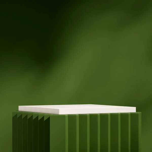 Modelo Mockup Pódio Verde Branco Parede Verde Mínima Quadrada Renderização — Fotografia de Stock