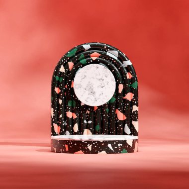 Kare pembe duvar şeklinde mermer ve terrazzo podyumu, 3D model şablon oluşturur