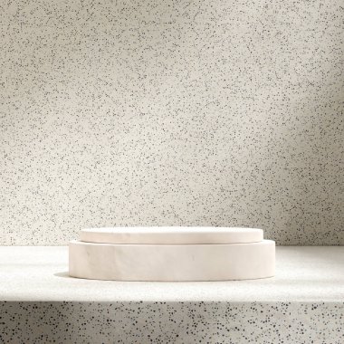 3D görüntüleme sahne şablonu beyaz silindir podyum tam kare terrazzo malzeme deseni