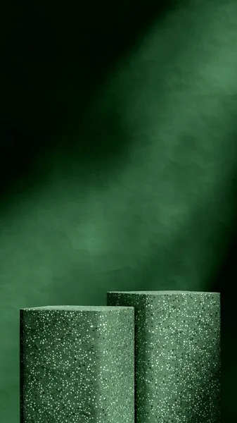 Retrato Escuro Áspero Texturizado Parede Renderização Branco Mockup Verde Terrazzo — Fotografia de Stock