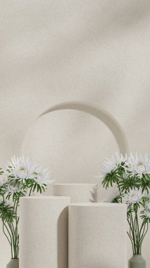 beyaz çiçeklerle portre, üç boyutlu boş modelleme seramik podyum