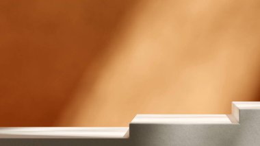 3D boş modelleme seramik desenli merdiven podyumu peyzaj sarısı basit bir duvarda.