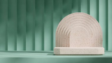 boş model terrazzo podyumu peyzaj kemeri şeklinde ve kıvrımlı yeşil duvar, 3 boyutlu