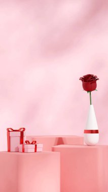 Pembe kalplerle portrede pembe podyum tasviri, 3D görüntüleme