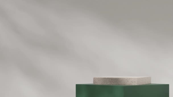 白色背景景观中的梯形和绿色讲台的最小3D渲染模板背景模型视频 — 图库视频影像