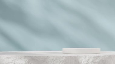 3D görüntüleme beyaz silindir podyum en az açık mavi arkaplan ile manzara