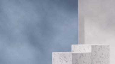 3D görüntüleme, mavi ve beyaz arkaplanlı mermer podyumun şablonunu oluşturur.