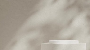 3D görüntüler, beyaz renk ve seramik desenli silindir podyum döngü gölge animasyonunu doğal desenli duvar dikişsiz hale getiriyor.