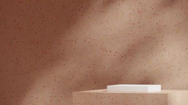 şablon mockup beyaz dikdörtgen podyum dikişsiz döngü gölge animasyonu kahverengi renkli terrazzo doku arkaplan, 3d video oluşturma