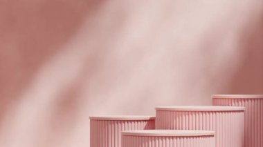 Boş uzay pembe mermer podyumun 3D video görüntülerinde açık pembe duvar.