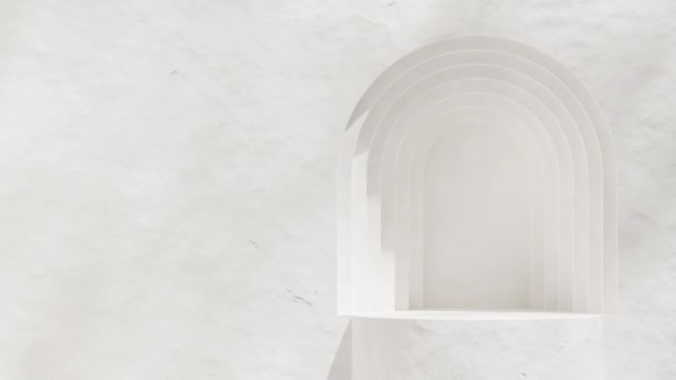墙壁讲台上简朴的最小拱门的视频3D渲染景观中的Gobo光影 — 图库视频影像
