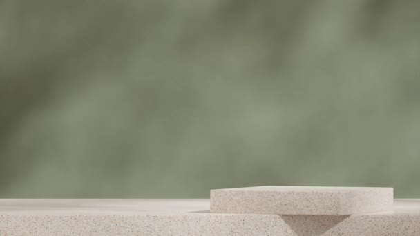 テンプレートモックアップ長方形テラゾ表彰台のシームレスな影アニメーションループグリーンウォール背景のGoboライト 3Dレンダリング映像 — ストック動画