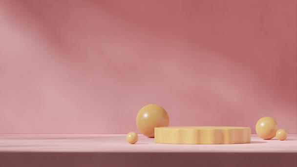 Błyszczący Żółty Kolor Cylinder Podium Pętli Płynny Cień Animacja Różowej — Wideo stockowe