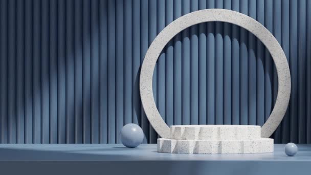 Барвиста Тераццо Подіумна Циклічна Безшовна Тіньова Анімація Білим Кільцем Синьою — стокове відео