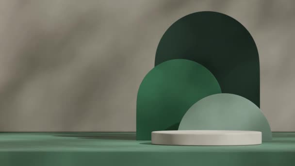 灰色圆筒平台无缝回旋阴影动画 绿色背景 3D渲染镜头空白模型 — 图库视频影像