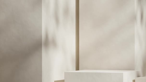 シーンモックアップライトアーモンドホワイト表彰台のシームレスなループシャドウアニメーションミニマルシーン白壁 3Dビデオレンダリング — ストック動画