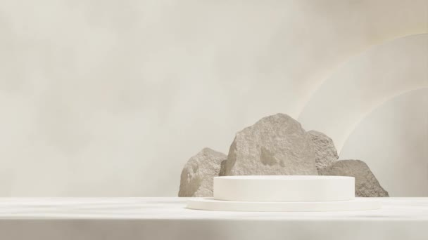Білий Циліндр Подіум Безшовна Тіньова Анімація Петля Фоном Каменю Напівколо — стокове відео