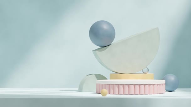 Sahnenin Boyutlu Görüntülerinde Renkli Şekil Arkaplanı Beyaz Pembe Podyum Dikişsiz — Stok video