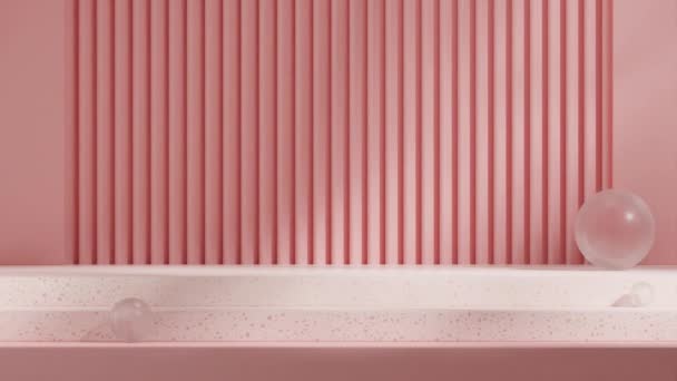 Безшовна Анімація Тіней Петлі Скляною Сферою Рожевою Текстурою Стіни Шаблон — стокове відео