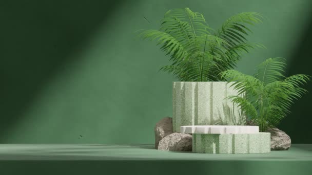 Branco Mockup Verde Terrazzo Pódio Com Looping Rochas Animação Sombra — Vídeo de Stock