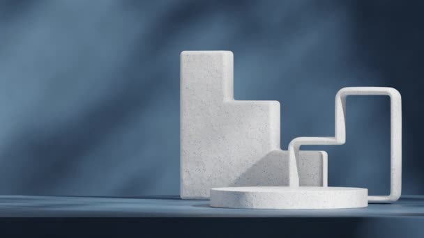 Renkli Terrazzo Podyumunun Şablon Modelini Oluşturan Minimal Mavi Duvar Arkaplanlı — Stok video