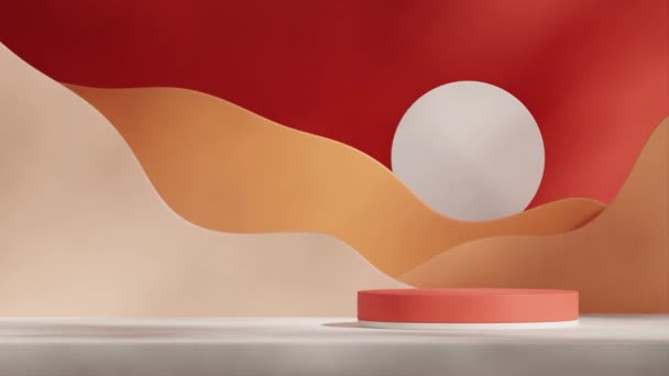 Video Render Empty Mockup Orange Cylinder Podium Seamless Shadow Animation — Vídeos de Stock