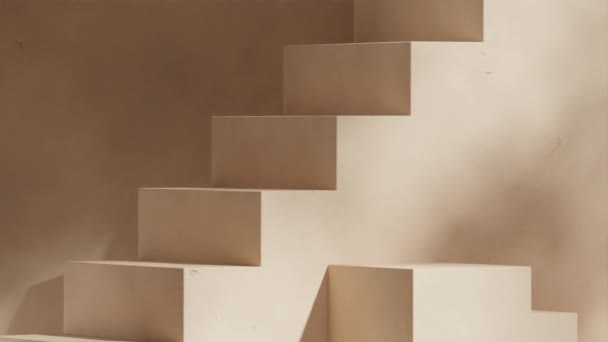 茶色のテクスチャされた表彰台のシームレスなループの影のアニメーション 最低の階段の背景 3Dビデオレンダリングテンプレートのモックアップ — ストック動画