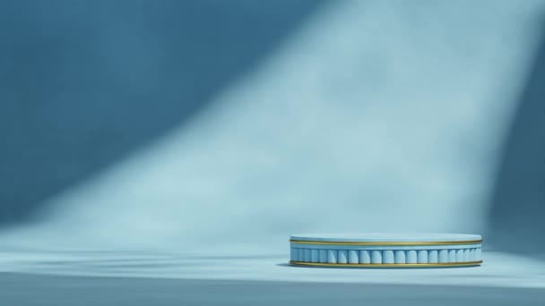 シームレスなループシャドウアニメーション シンプルな壁の背景 青と金の表彰台の3D映像レンダリングテンプレートモックアップ — ストック動画