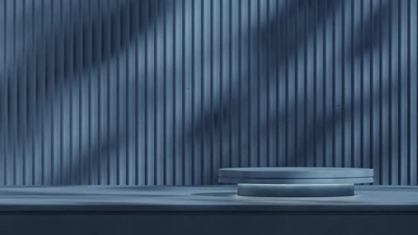 带图案墙的简单圆柱形蓝色平台无缝循环阴影动画3D场景建模 — 图库视频影像