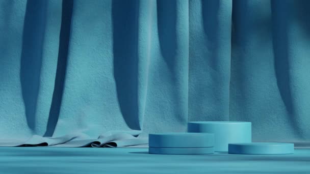 空白のモックアップシリンダーブルー表面ループシームレスな影アニメーションの3Dビデオレンダリングのカーテン背景壁 — ストック動画