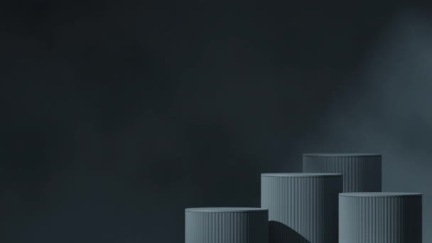 テンプレートモックアップパターンシリンダーダークグレー表面シームレスループシャドーアニメーションの3D映像をレンダリングする黒い壁の背景 — ストック動画