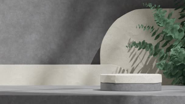 Seramik Beton Desenli Podyumsuz Gölgesiz Animasyon Okaliptüs Yapraklarıyla Döngü Görüntüleme — Stok video