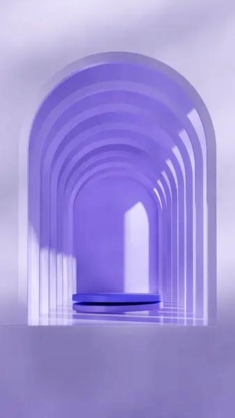 Render Modelo Mockup Púrpura Pódio Retrato Corredor Arco Imagem De Stock