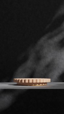 3D boş model, kahverengi terrazzo silindir podyumu, kaba beton duvar portresi.