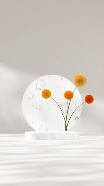 Daire, bitki ve beyaz duvarlı 3D mermer podyum modelleme şablonu