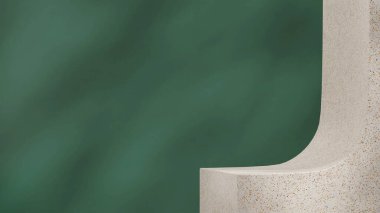 Yeşil arkaplanlı terrazzo podyumunun asgari üç boyutlu tasarımı