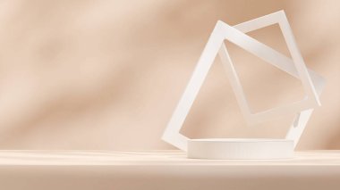 Kahverengi renk minimal boşluk beyaz podyum manzarada çerçeve arka planı 3d model