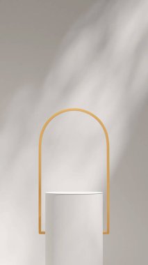 Asgari 3d görüntüleme görüntüsü oluşturma beyaz podyum sarı kemerli arkaplan