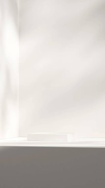 Portrede dikdörtgen podyumun beyaz minimal sahne 3d görüntüleme şablonu