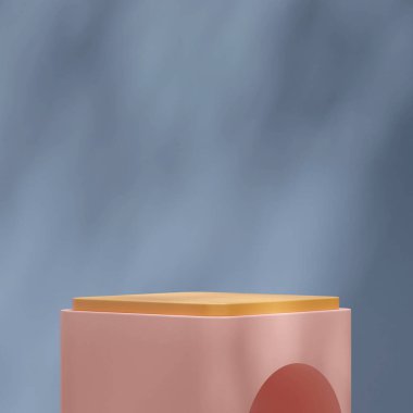 Gobo ve mavi arkaplanlı pembe ve sarı podyumun 3D modelleme şablonu