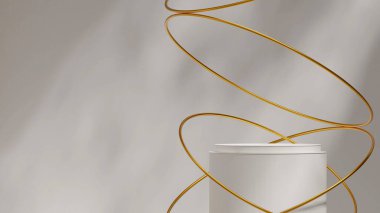 Yüzen altın yüzük dekor beyaz podyum 3d en düşük arkaplan ile peyzaj modelleme