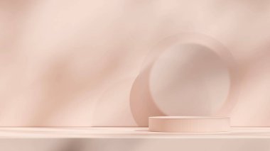 3D modelleme şablonu. Minimum sahne şeftali podyumu. Buzlu cam arka plan.