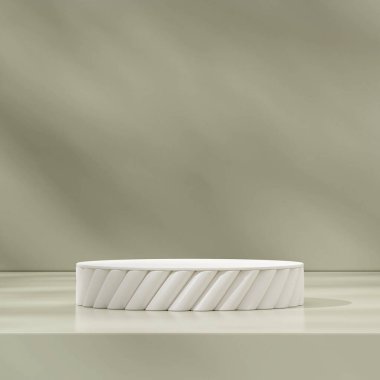Beyaz podyum 3d biçimlendirme şablonunun kare arkaplanındaki minimum yeşil boş sahne