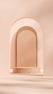 Kahverengi kemer arka planlı portre. Kahverengi terrazzo desenli podyumun 3d modelleme alanı.