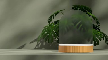 Manzara canavarları için beyaz ve sarı podyum şablonu ve 3 boyutlu cam kemer.