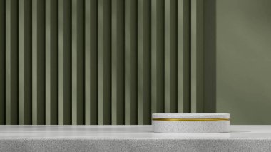 3B görüntü oluşturma şablonu beyaz granit silindir podyum manzara yeşil desenli duvar