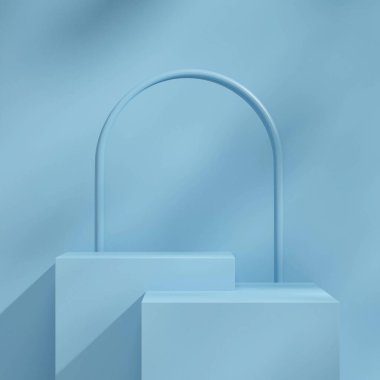 Minimum kemer ve duvar şeklinde mavi blok podyumu, 3B oluşturma şablonu